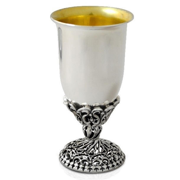 Nadav Art Sterling Silver Kiddush Cup with Gothic Stem - 1