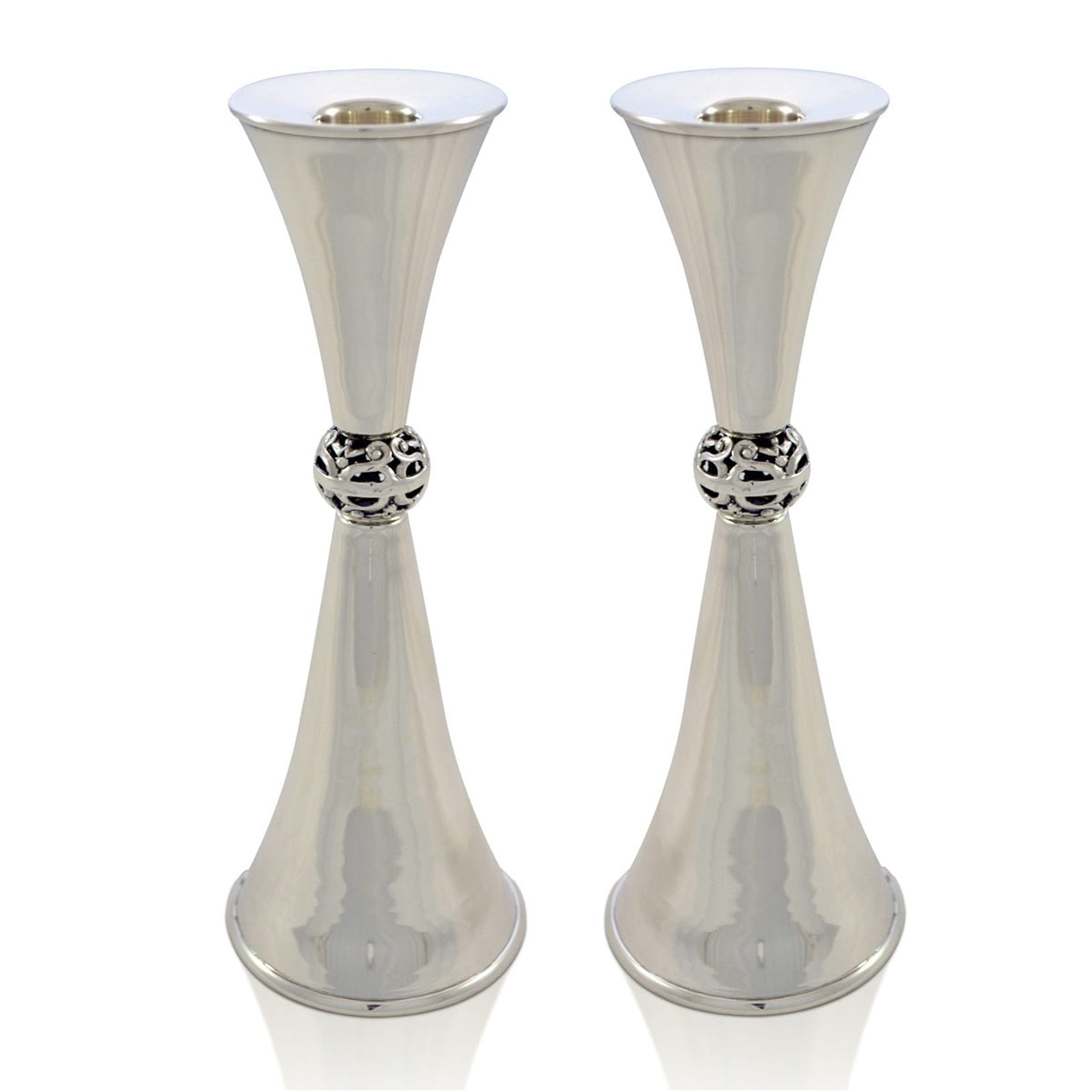 Nadav Art Majestic Sterling Silver Candlesticks with Ornament - 1