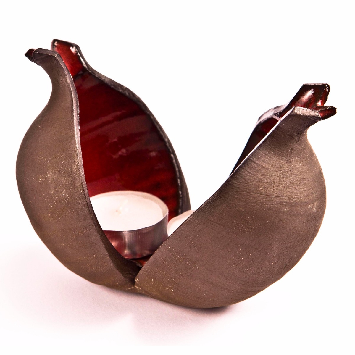Michal Ben Yosef Ceramic Candlesticks - Brown Pomegranate - 1