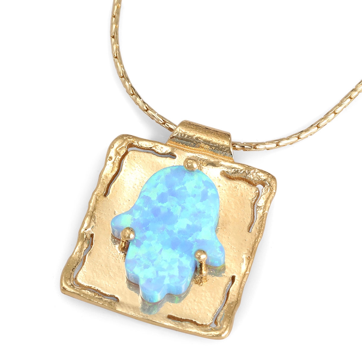 Chic Gold-Plated Necklace With Opal Hamsa Design - 1