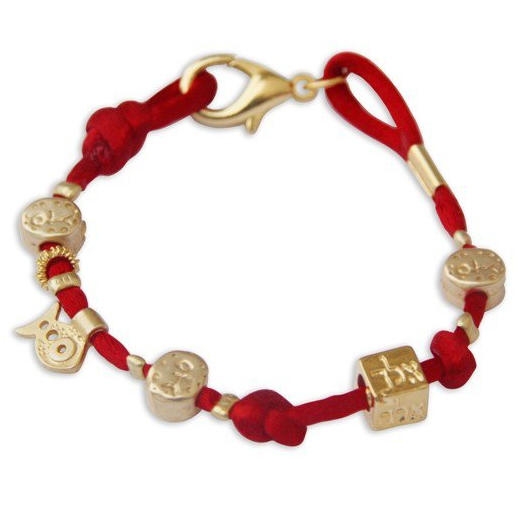 Red Silk Gold Plated Charm Bracelet - Peace - 1