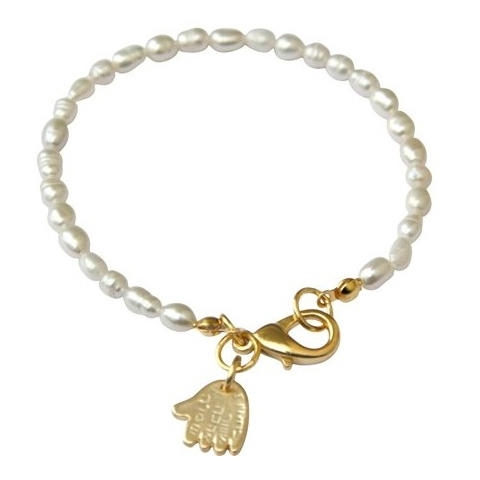  Crystal Pearl and Gold Plated Hamsa Bracelet - 1