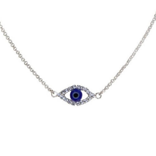  Silver Plated Kabbalah Necklace with Swarovski Stones - Evil Eye (Diamond) - 1