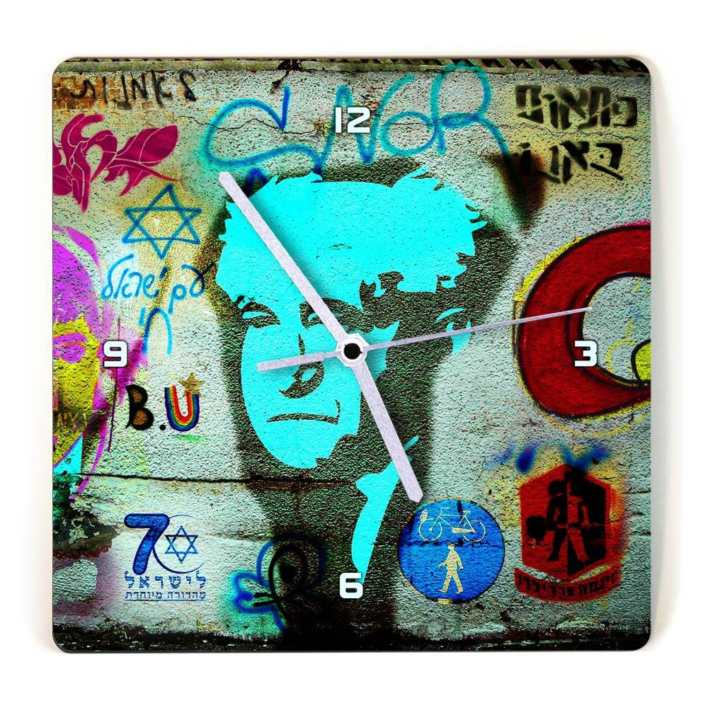 Ofek Wertman Ben Gurion Graffiti Square Wooden Clock - 1