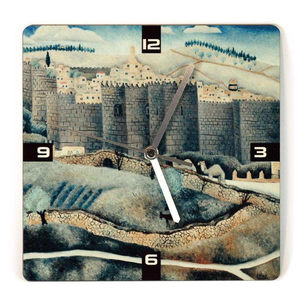 Ofek Wertman The Walls of Jerusalem by Reuven Rubin Square Wooden Clock  - 1