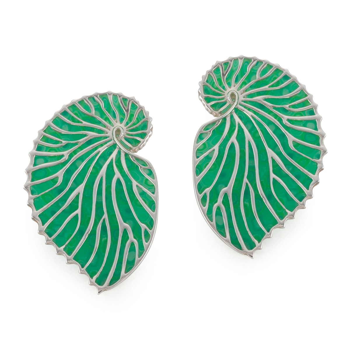 Adina Plastelina Silver Nautilus Shell Earrings - Translucent Jade - 1