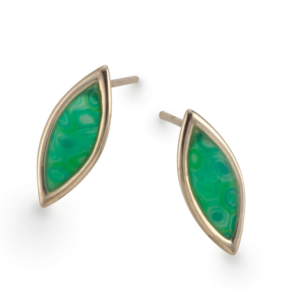 Adina Plastelina 24K Gold Plated Sterling Silver Olive Leaf Stud Earrings – Translucent Jade - 1