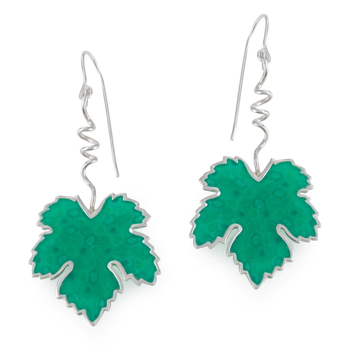 Adina Plastelina Silver Geffen Leaf Earrings - Translucent Jade - 1
