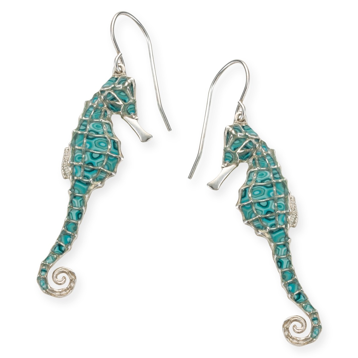 Adina Plastelina 925 Sterling Silver Seahorse Earrings - Turquoise - 1