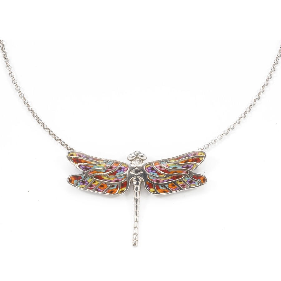  Adina Plastelina Silver Dragonfly  Necklace - Millefiori - 1