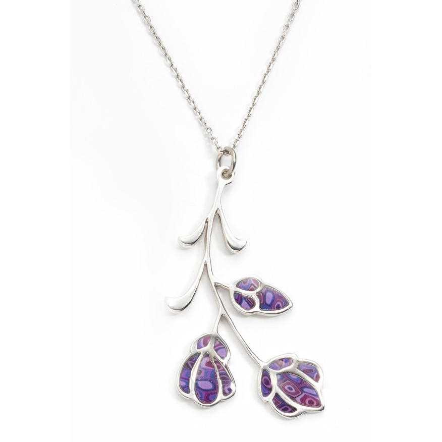  Adina Plastelina Kahlo Flowers Silver Necklace - Purple - 1