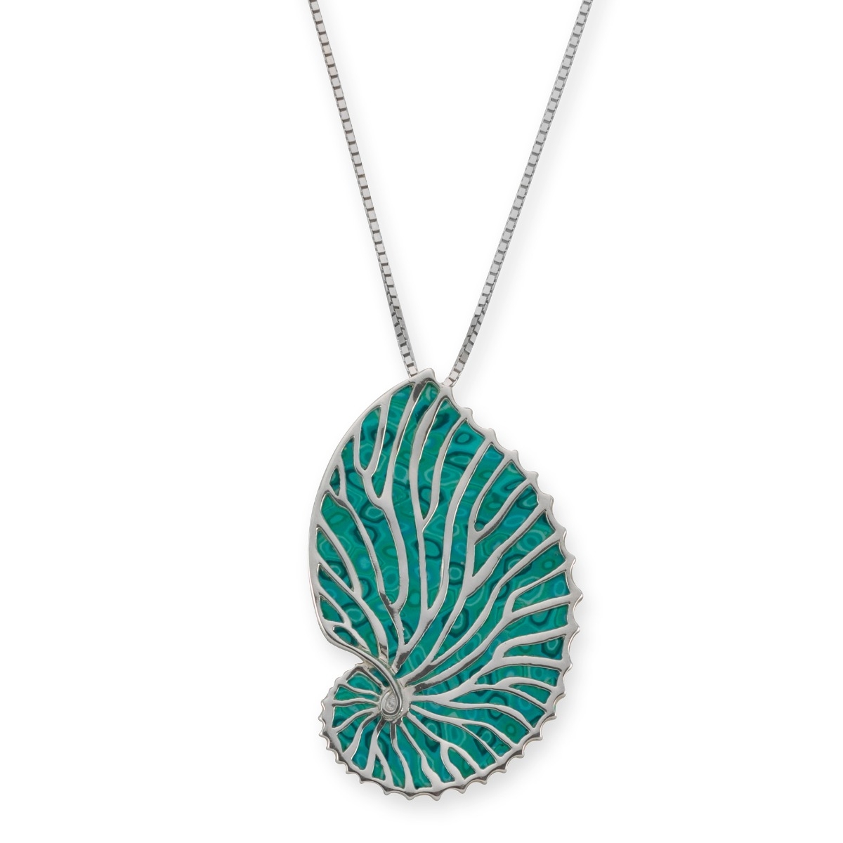 Adina Plastelina Silver Nautilus Shell Necklace - Turquoise - 1