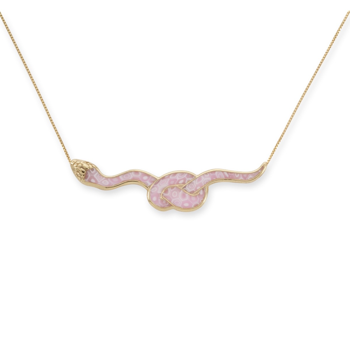 Adina Plastelina 24K Gold Plated Sterling Silver Snake Necklace – Rose Quartz - 1