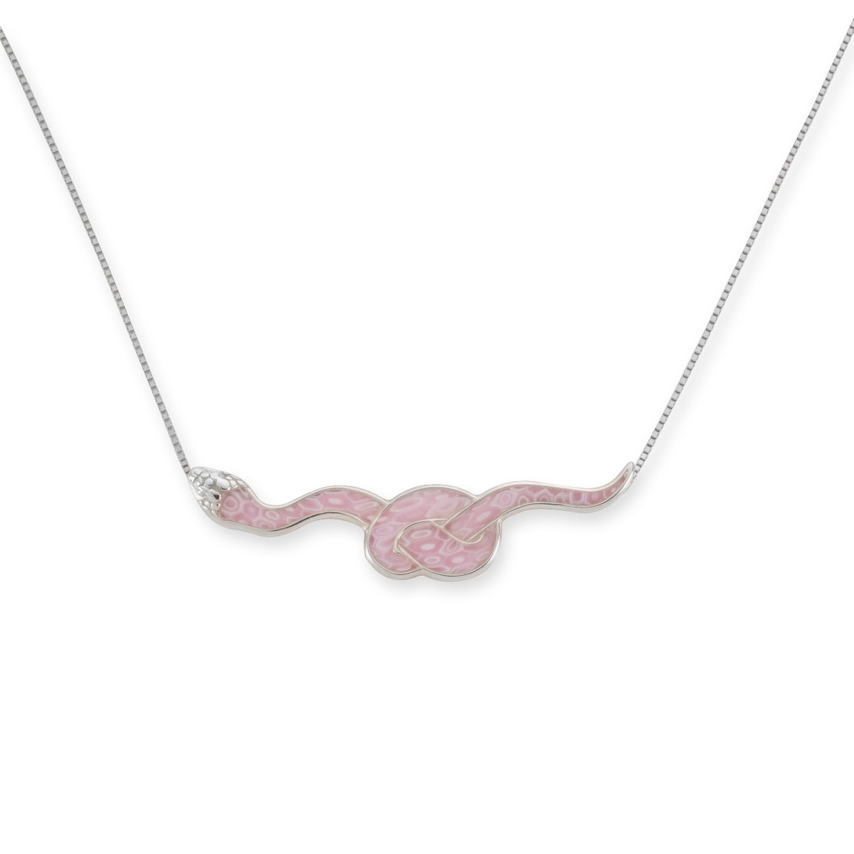 Adina Plastelina Silver Snake Necklace – Rose Quartz  - 1