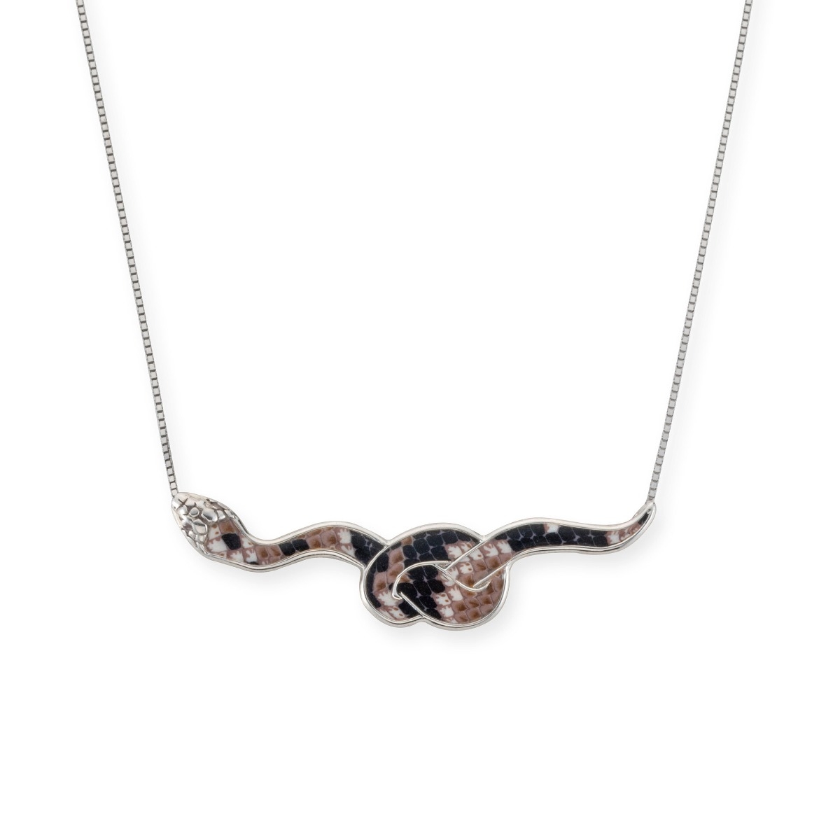 Adina Plastelina Silver Snake Necklace – Snakeskin - 1