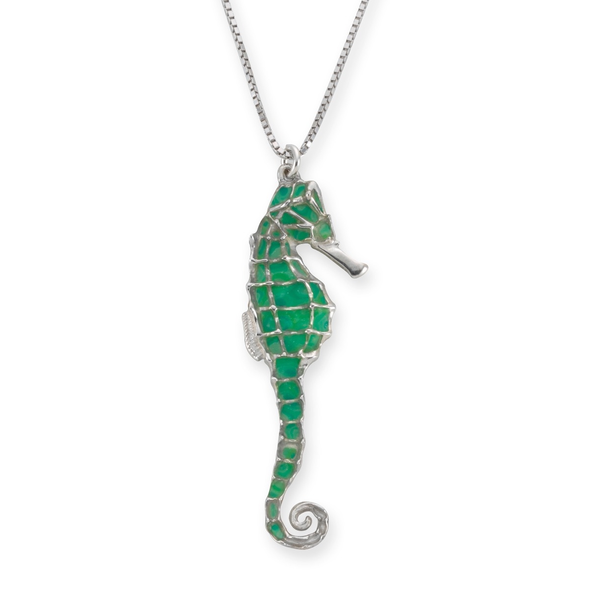 Adina Plastelina 925 Sterling Silver Seahorse Necklace - Translucent Jade - 1