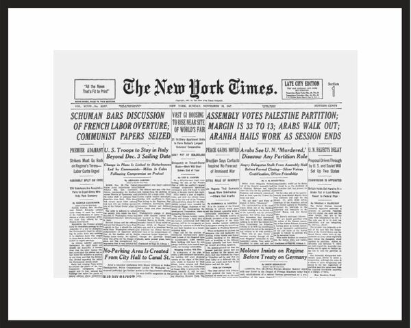 Framed New York Times Front Page Reprint – Partition Plan (1947) - 1