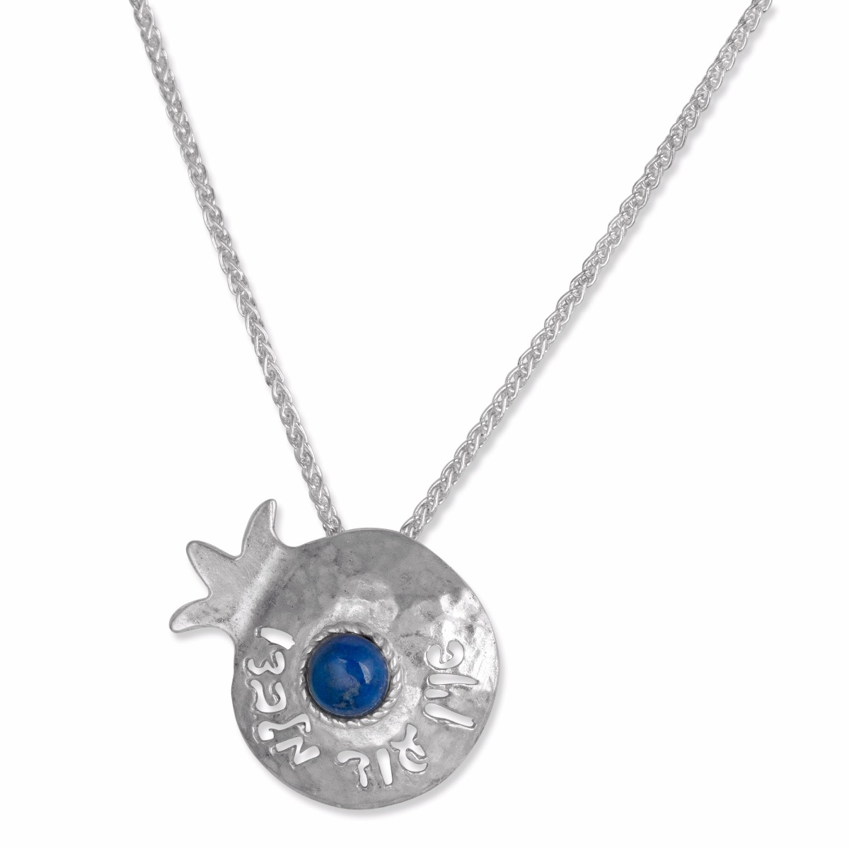 Sterling Silver Pomegranate Pendant with Blue Gemstone  - 1