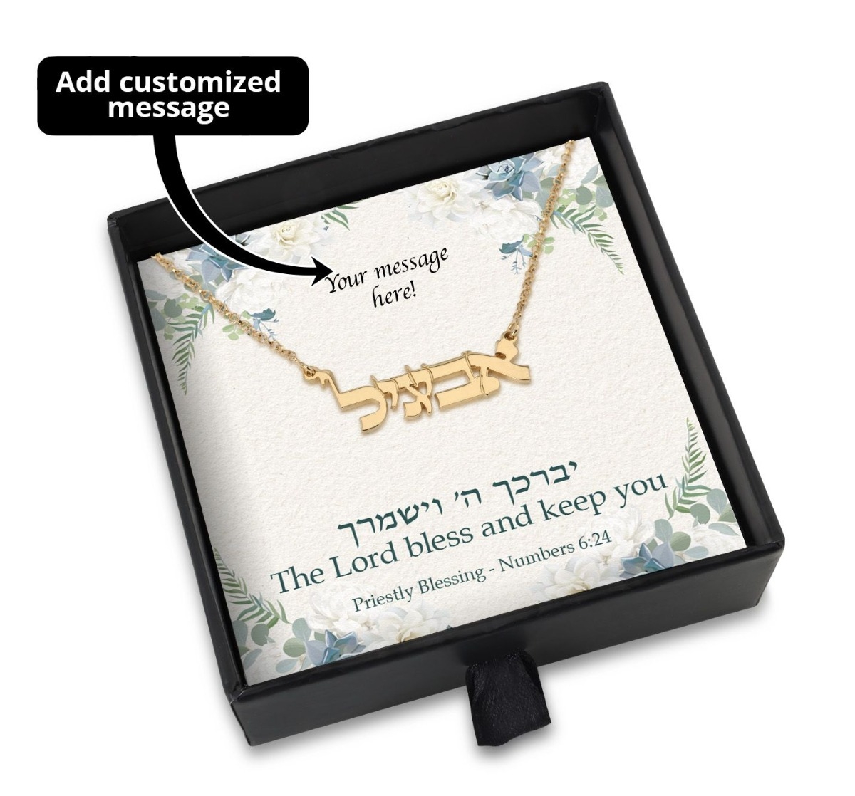 Priestly Blessing Gift Box With Customizable Hebrew Name Necklace - Add a Personalized Message For Someone Special!! - 1