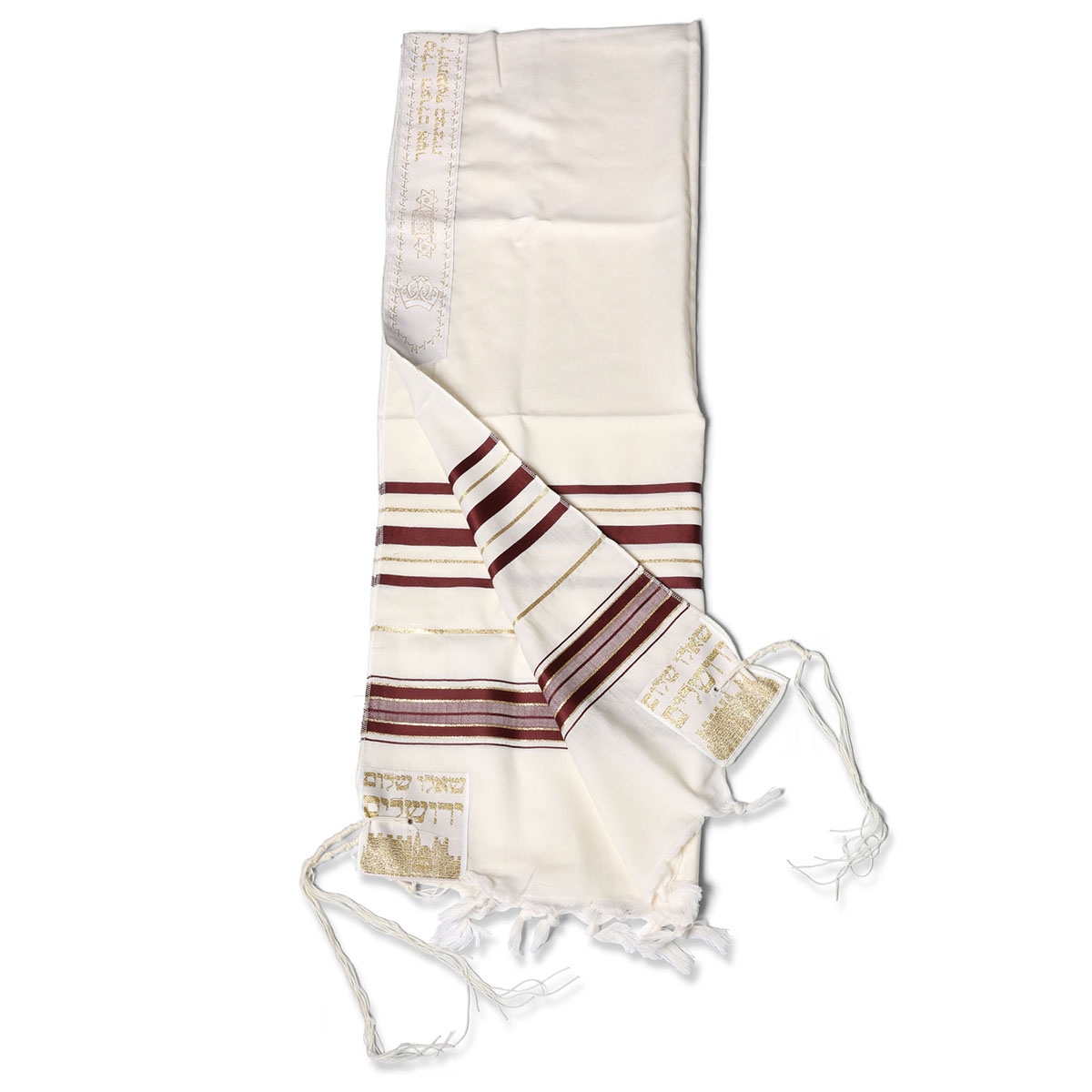 Talitnia Traditional Pure Wool Tallit - Bordeaux with Gold Stripes - 1