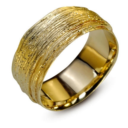 14K Yellow Gold Textured Jewish Wedding Ring - 1