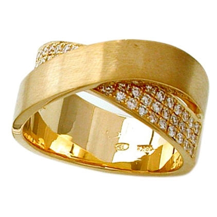 18K Yellow Gold Twist Diamond Stripes Ring - 1