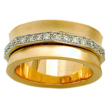 18K Yellow Gold Ring with Octagon White Gold Band - 1