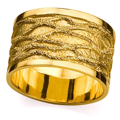 14K Yellow Gold Textured Ring - Water - 1