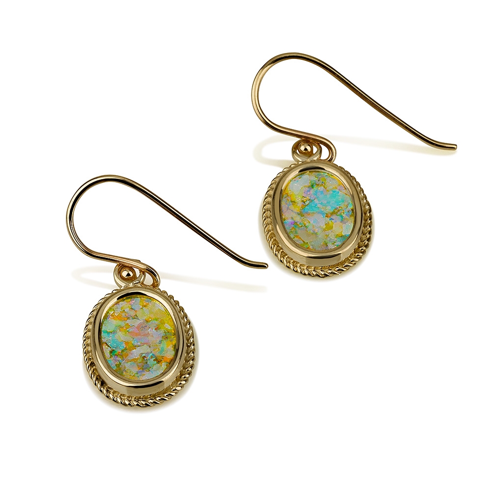 14K Gold and Roman Glass Ring of Fire Earrings - 1