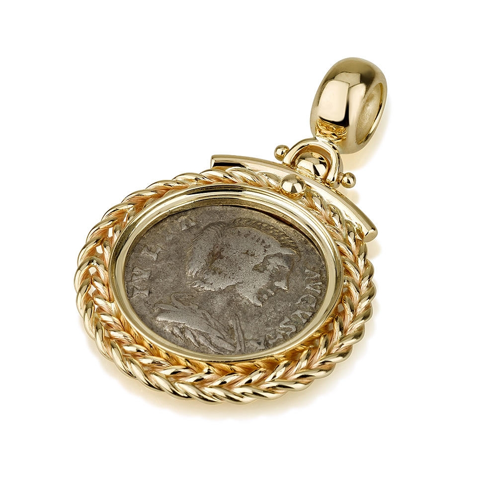 14K Gold Braid Pendant with Ancient Roman Coin –Empress Julia Domna - 1