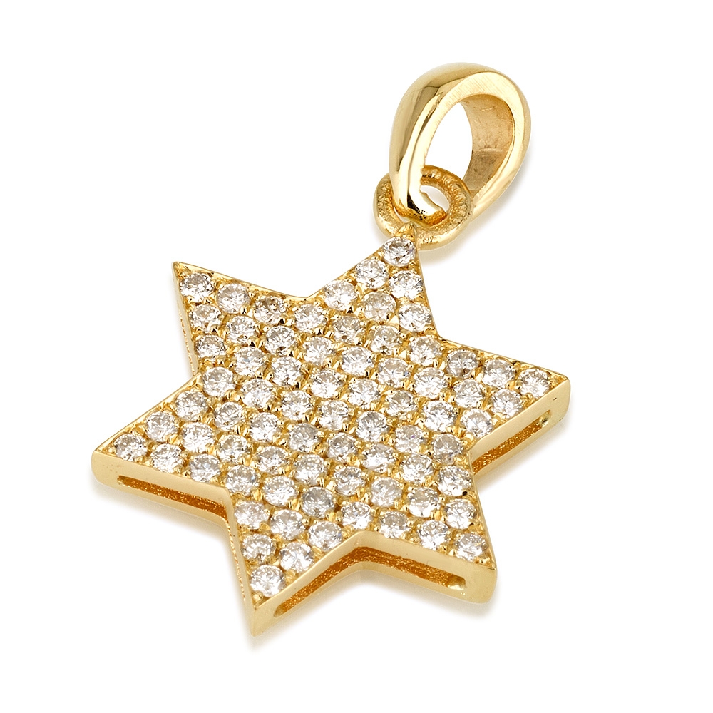 18K Yellow Gold and Diamond Star of David Pendant - 1
