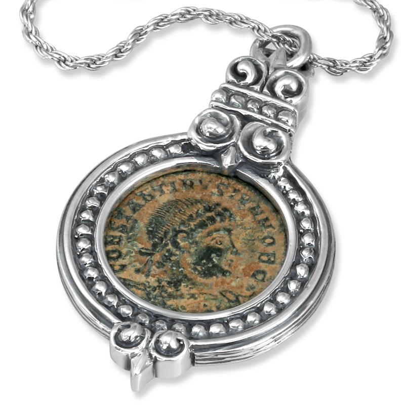 Sterling Silver Ancient Constantine Coin Necklace - 1