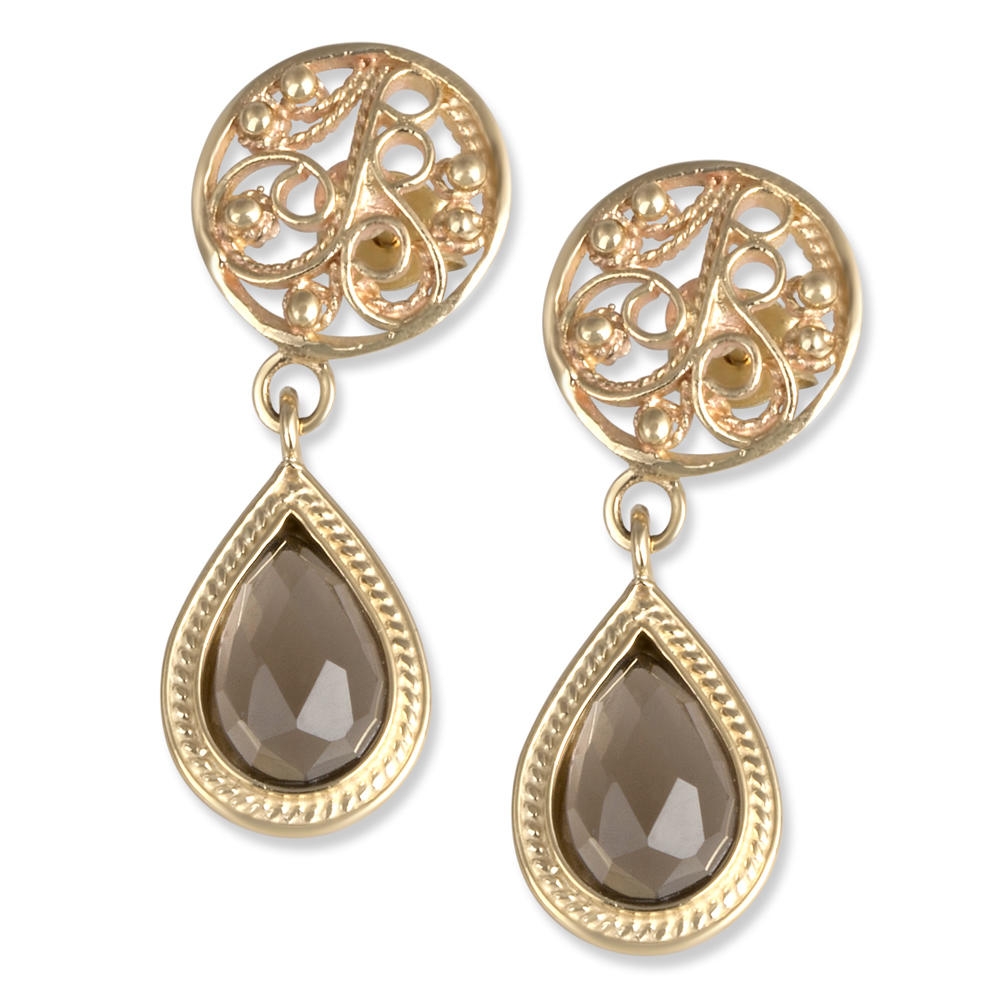 14K Gold and Smoky Quartz Stone Earrings - 1