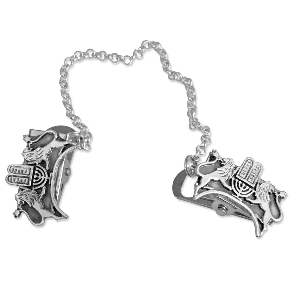 Sterling Silver Tallit Clips with Lion of Judah - 1