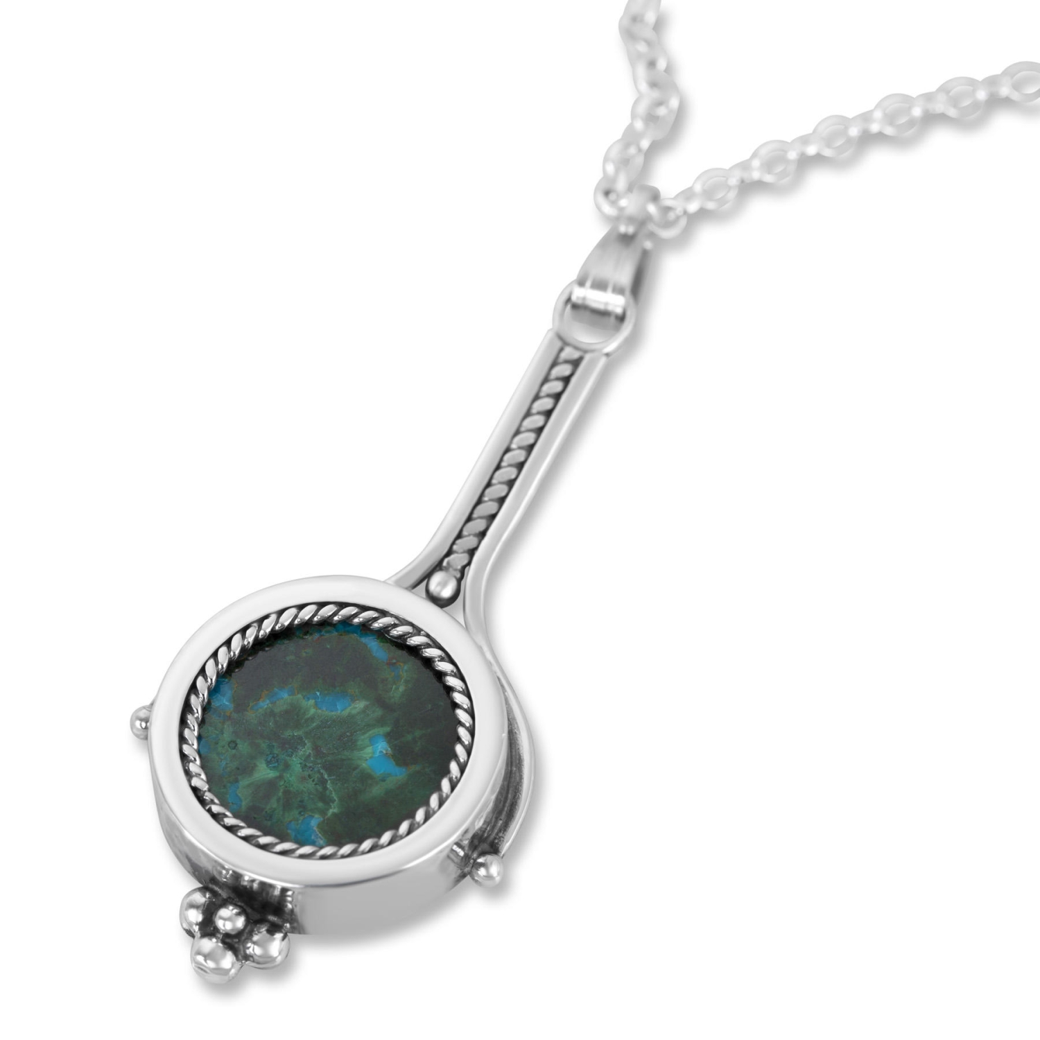 Long Sterling Silver and Eilat Stone Necklace - 1
