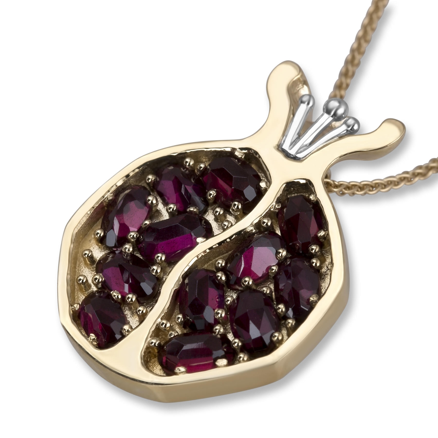 14K Gold Pomegranate Pendant with Garnets and White Gold Detail - 1