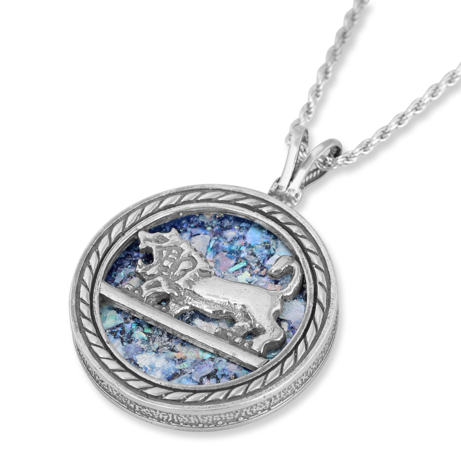 Sterling Silver and Roman Glass Lion of Judah Necklace - 1