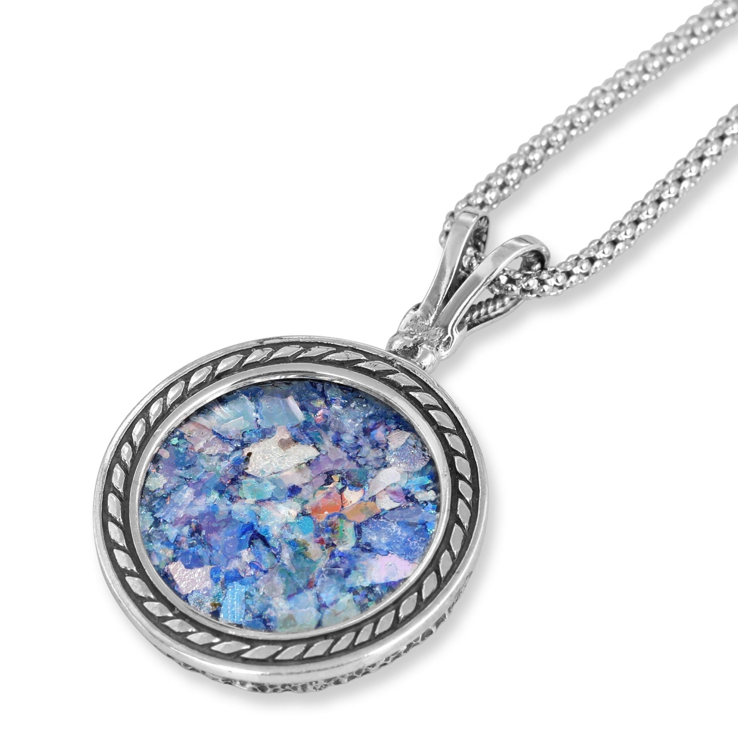 Sterling Silver Round Roman Glass Necklace - 1