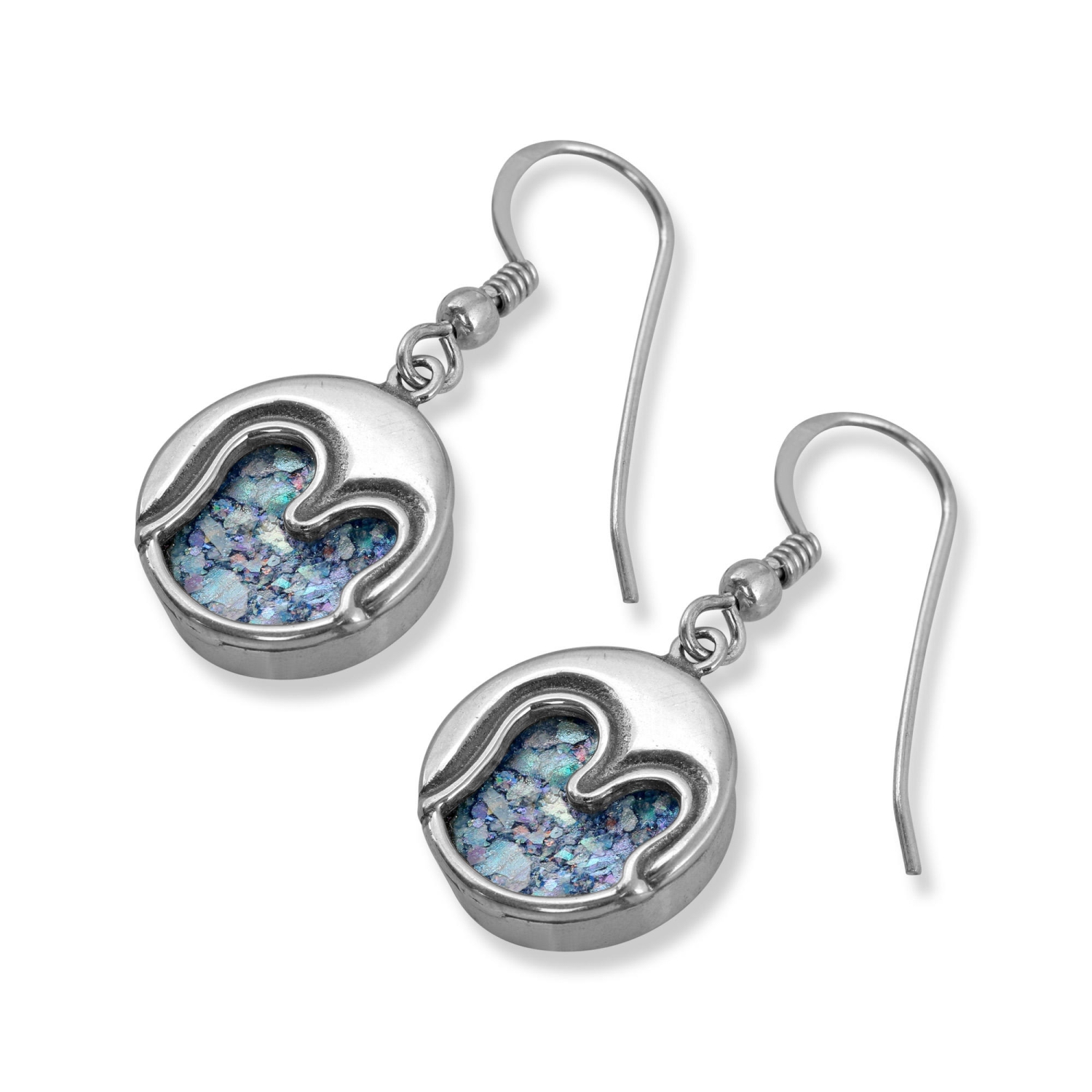 Sterling Silver and Roman Glass Waves Earrings - 1