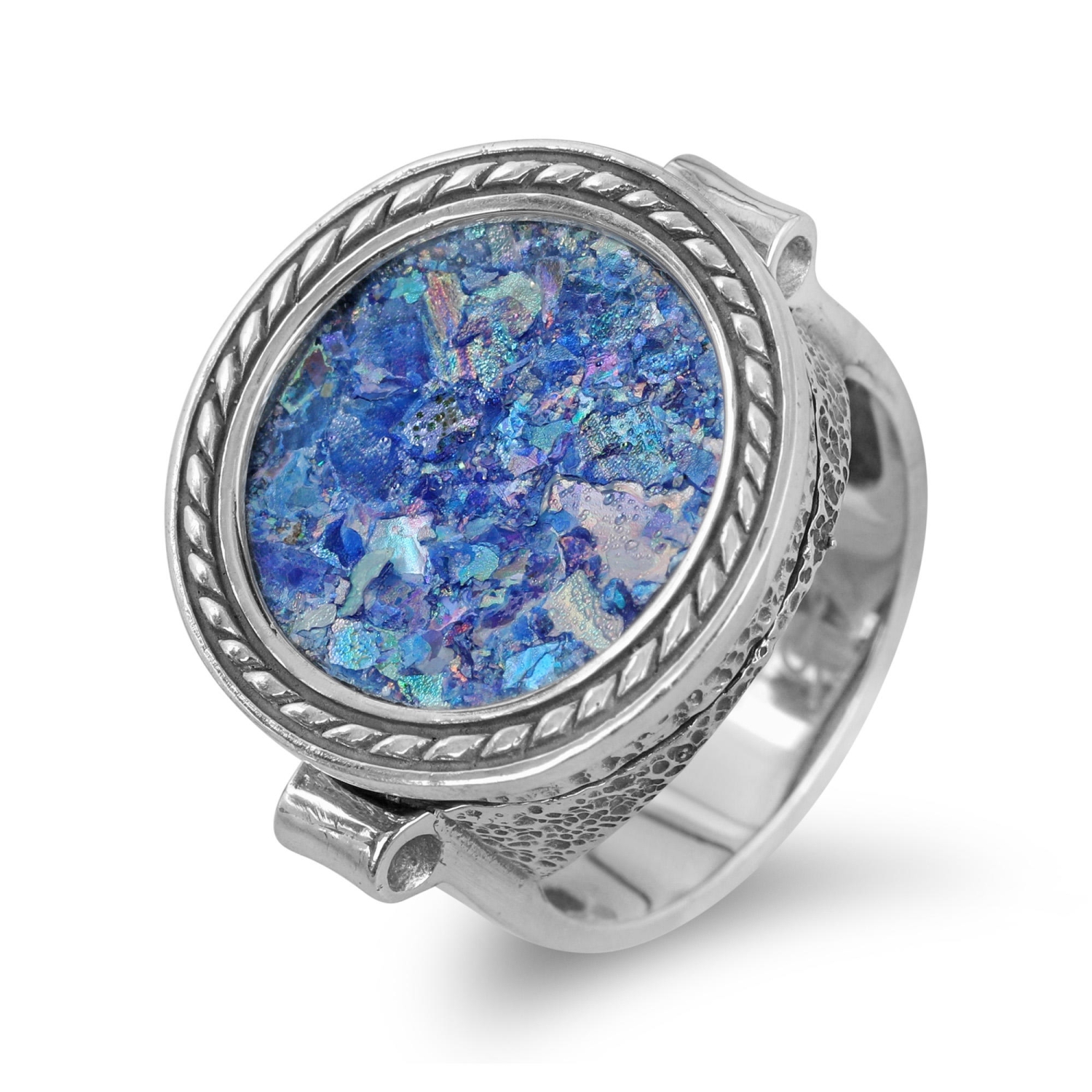 Sterling Silver and Roman Glass Round Ring - 1