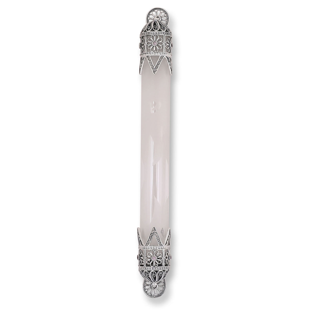 Rafael Jewelry Large Floral 925 Sterling Silver and Glass Mezuzah Case - 1