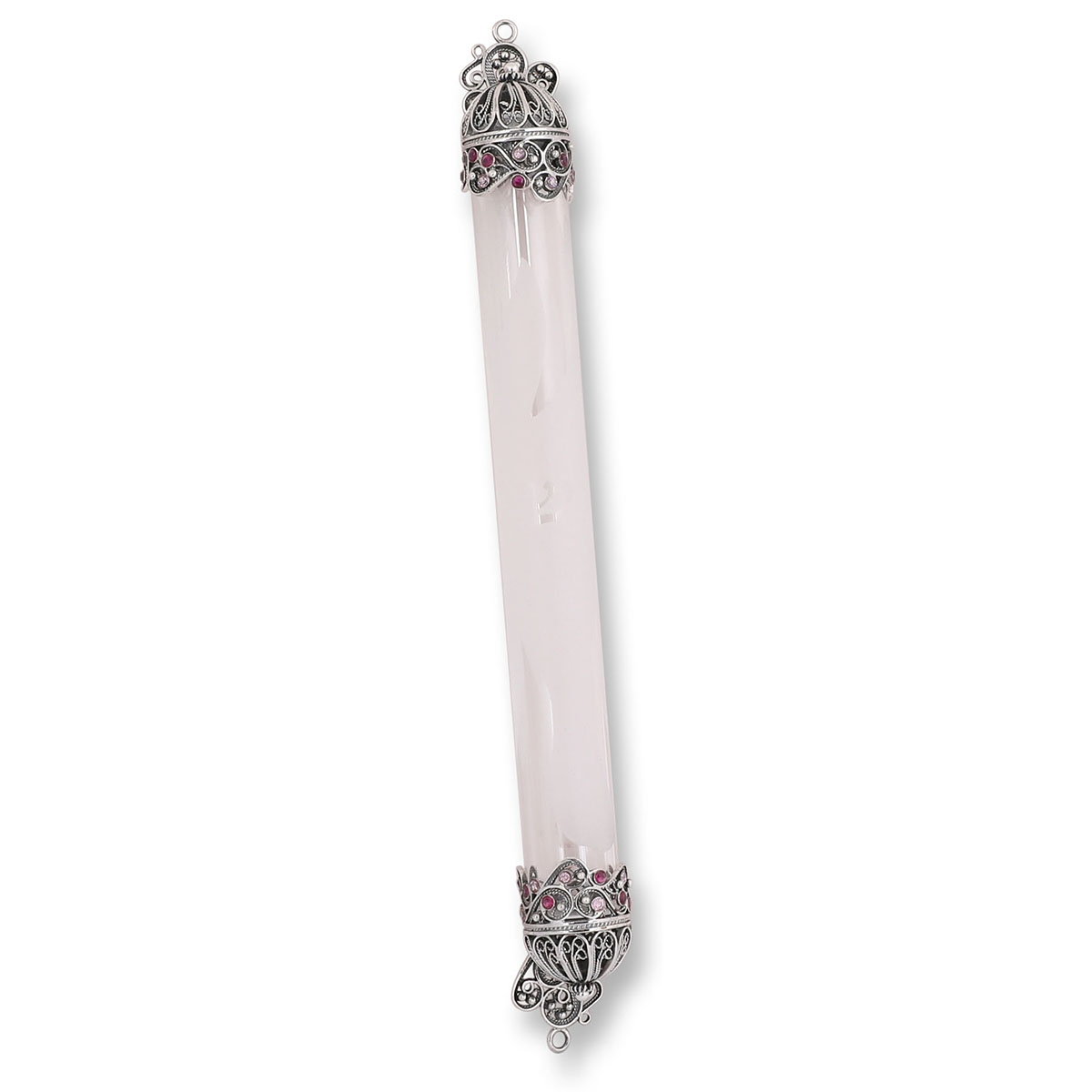Rafael Jewelry Filigree Glass and 925 Sterling Silver Mezuzah Case - Pink and Red - 1