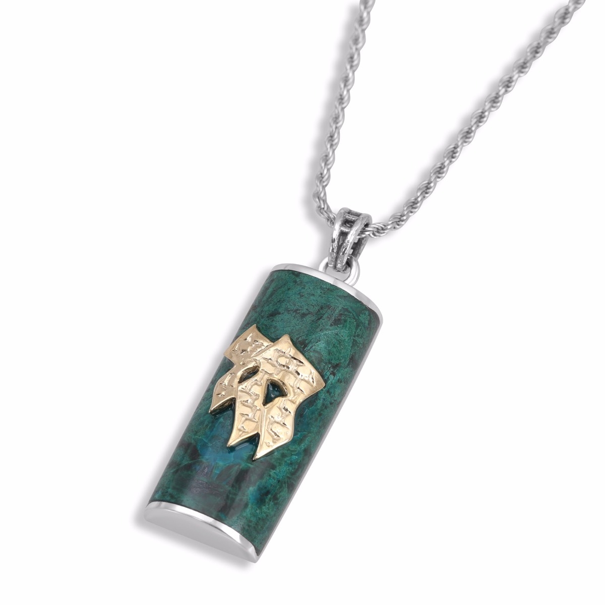Rafael Jewelry Mezuzah with 9K Gold Chai Eilat Stone and 925 Sterling Silver Necklace - 1