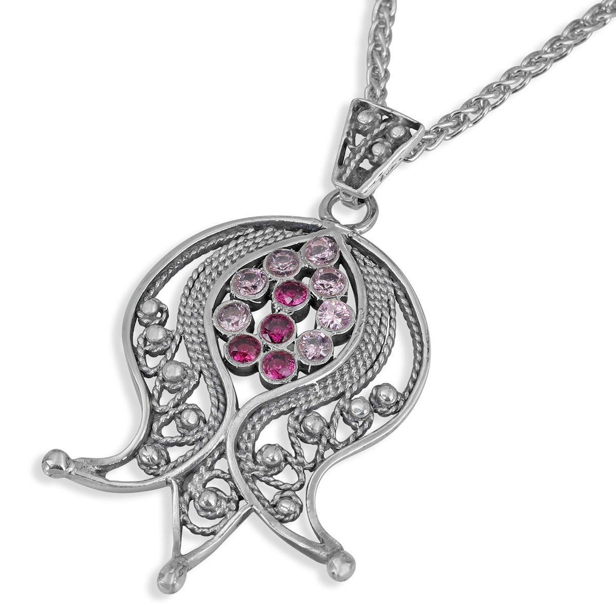 Rafael Jewelry Pink Pomegranate 925 Sterling Silver Necklace  - 1