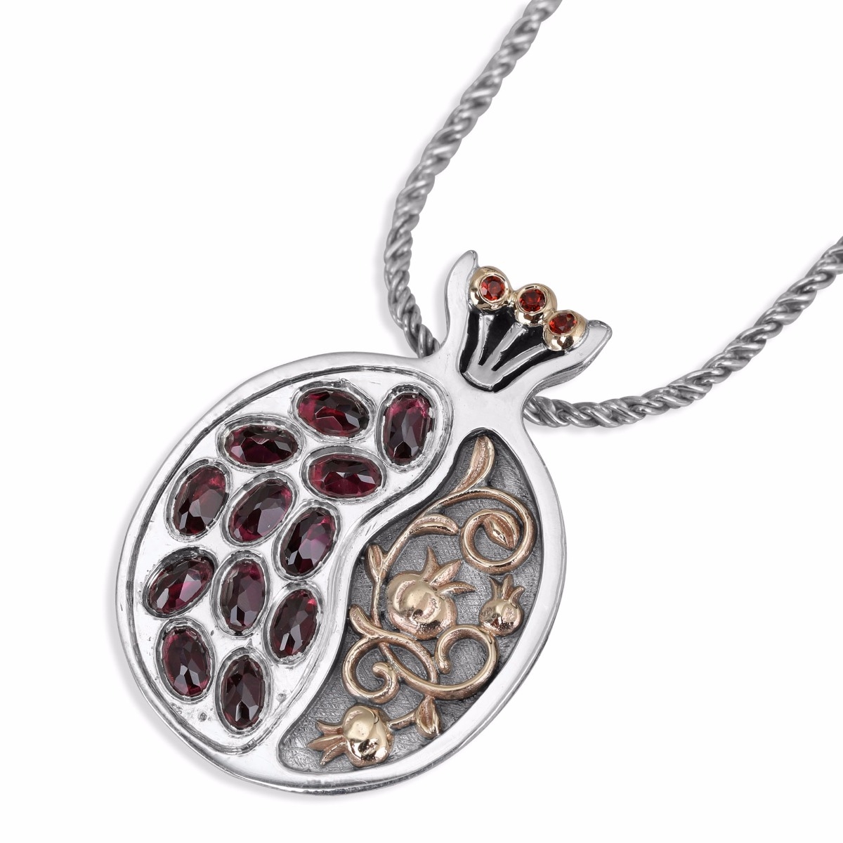 Rafael Jewelry Pomegranate 925 Sterling Silver with Gold and Garnet Stones - 1
