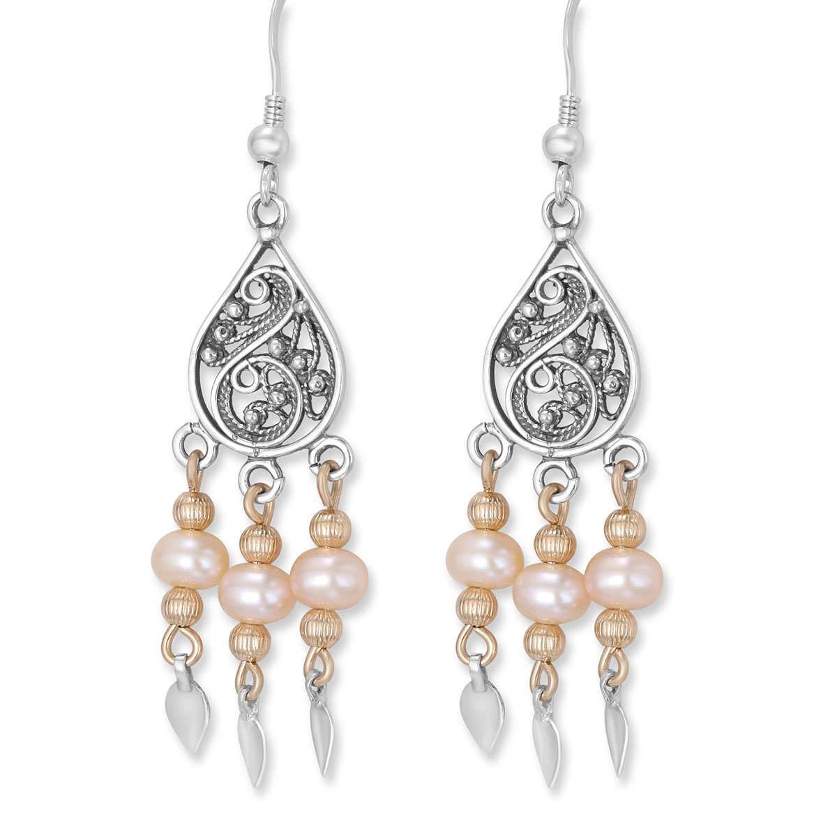 Rafael Jewelry Filigree Sterling Silver with Pearls Teardrop Dream Catcher Earrings - 1