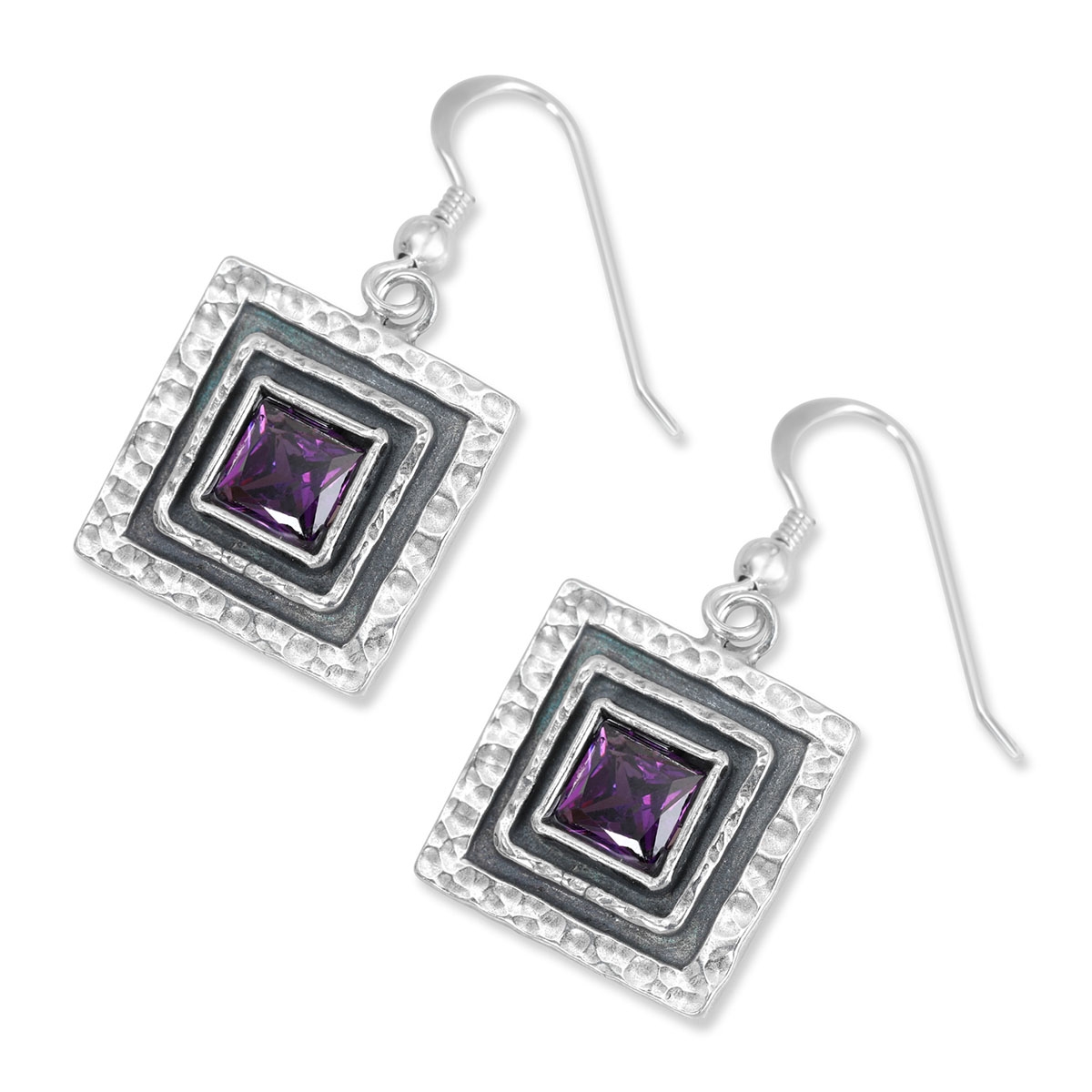 Rafael Jewelry Hammered Square Sterling Silver Earrings – Amethyst - 1