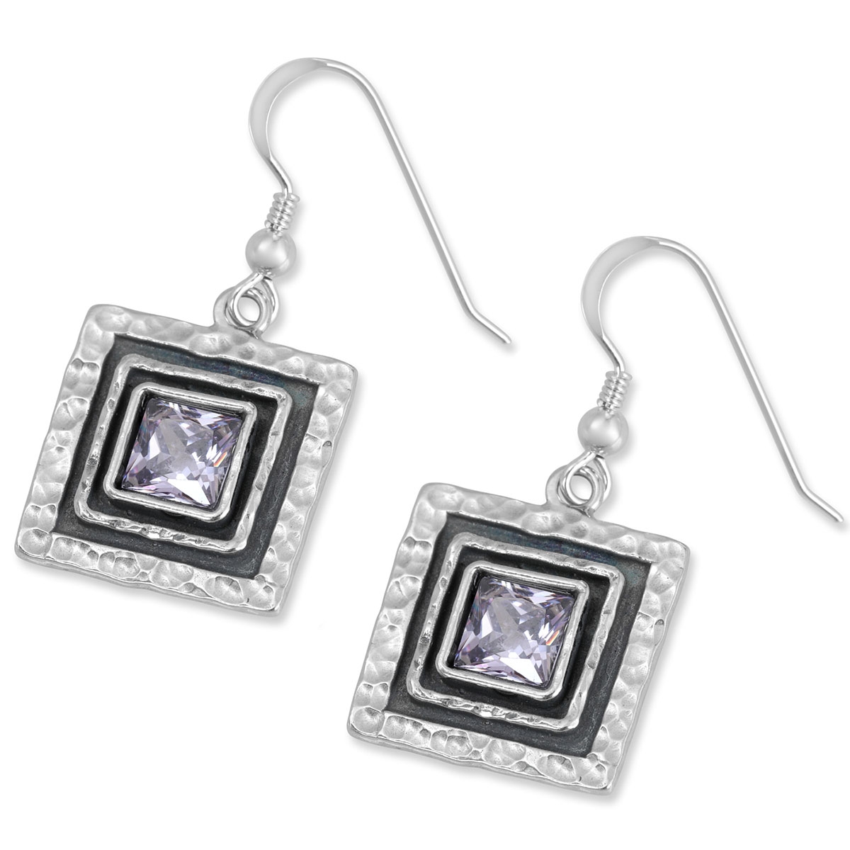 Rafael Jewelry Hammered Square Sterling Silver Earrings – Lavender  - 1
