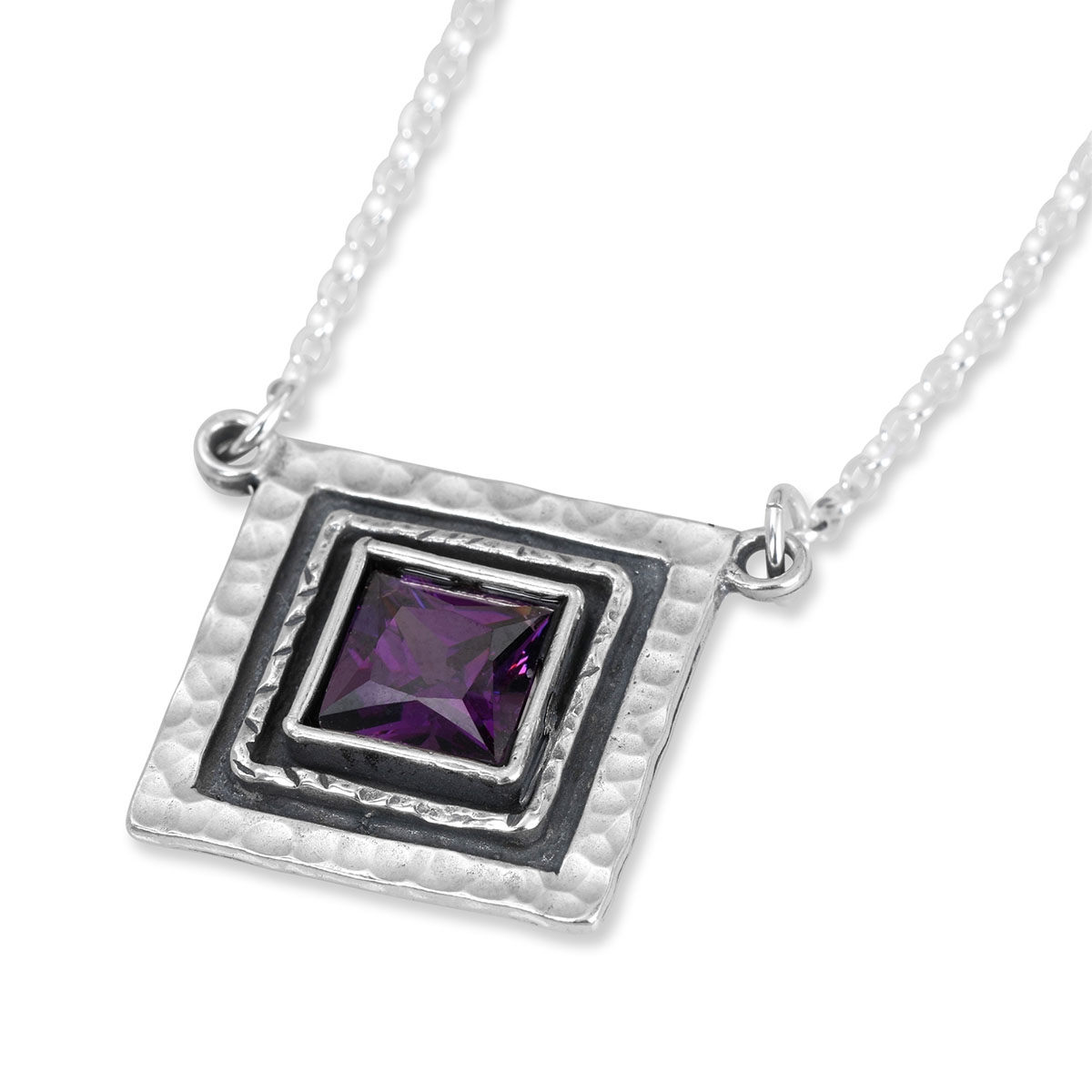 Rafael Jewelry Square Hammered Sterling Silver Necklace – Amethyst - 1