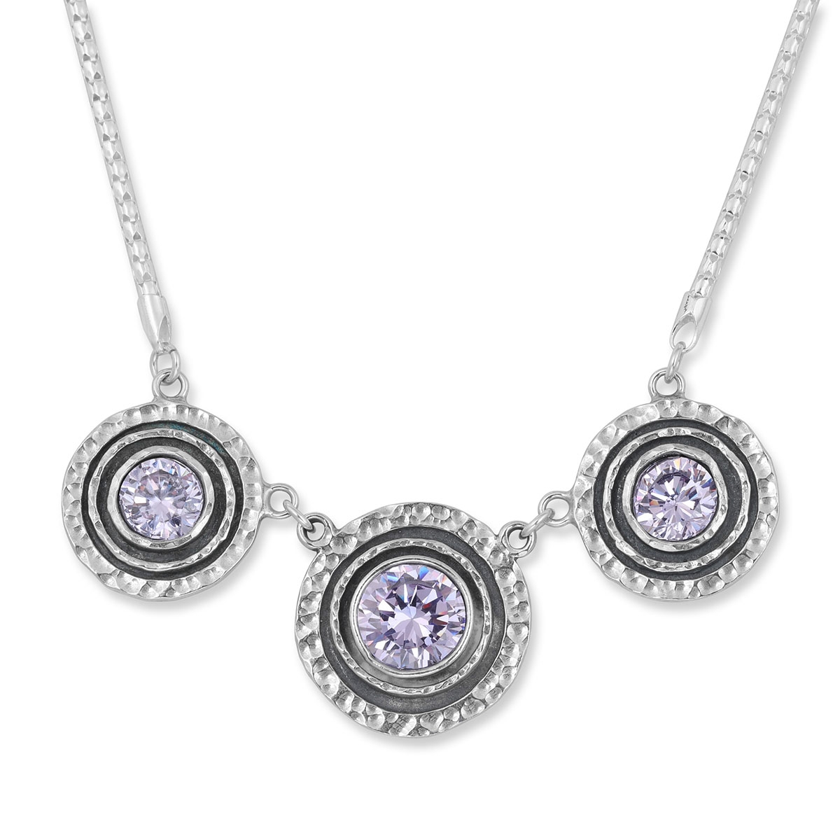 Rafael Jewelry Triple Sterling Silver Hammered Necklace – Lavender - 1